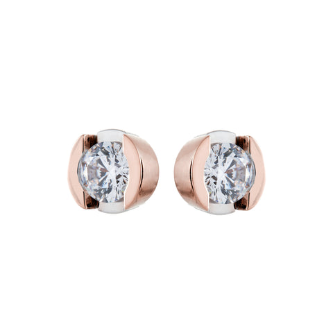 E136-RG - Rose Gold & rhodium two tone cz studs