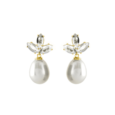 E1392-GP - Gold CZ & Freshwater Pearl Earring