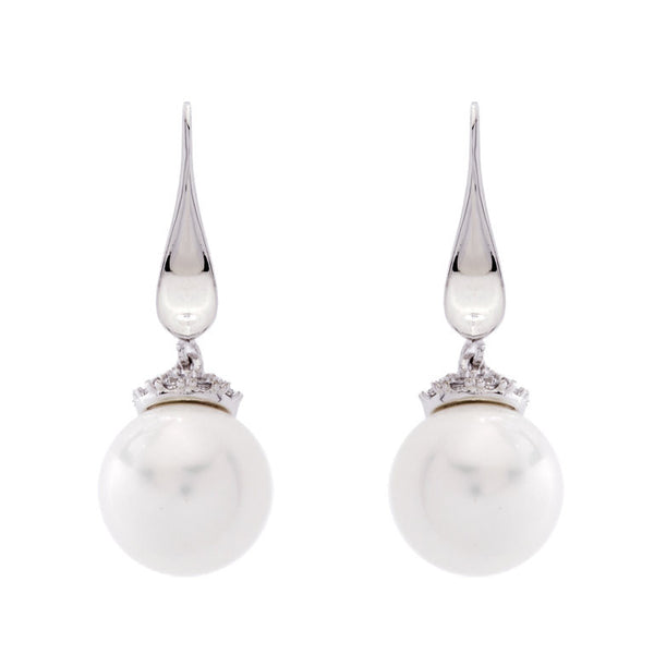 E150-701RH - White pearl & clear cubic zirconia earrings