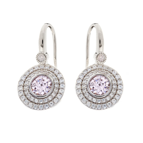 E16491 - Rhodium, clear & pink cz earrings