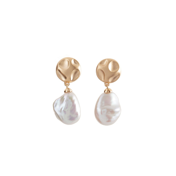 E1733-GP - Matt Gold & Keshi Pearl Earrings