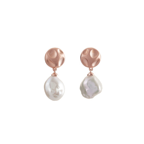 E1733-RG - Matt Rose Gold & Keshi Pearl Earrings