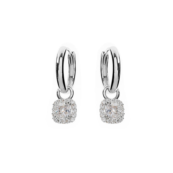 E1802-RH - Rhodium square cz drop on plain hoop