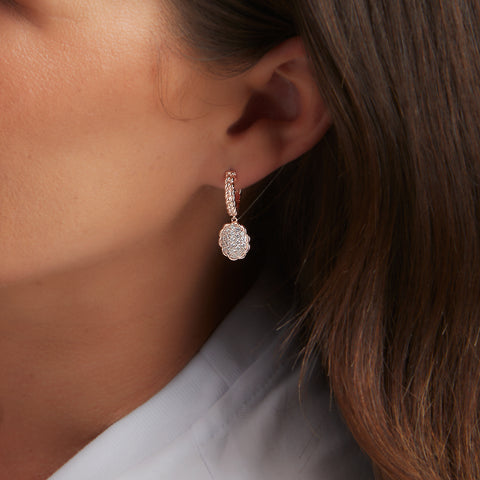 E181-RG- Rose gold plate, oval cz drop on plaited hoop earrings