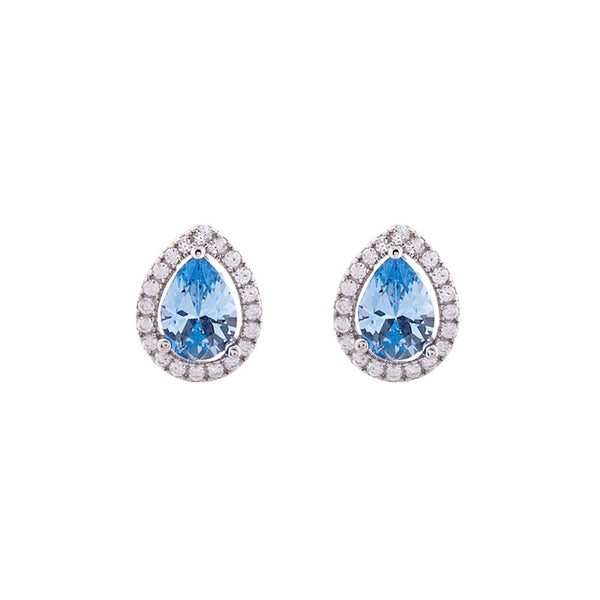 E1833-B - Light Blue Teardrop CZ Silver Earrings