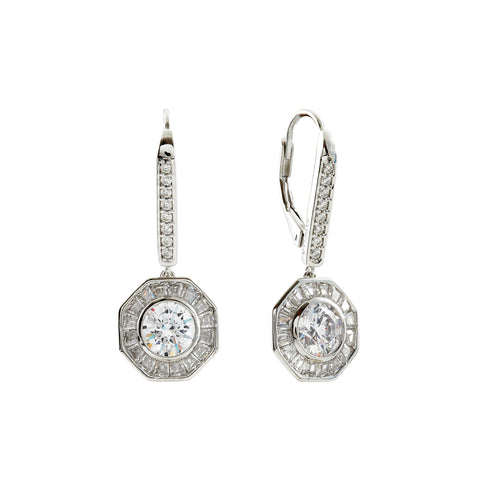 E18464 - Rhodium plate & Clear Cz Art Deco Earrings