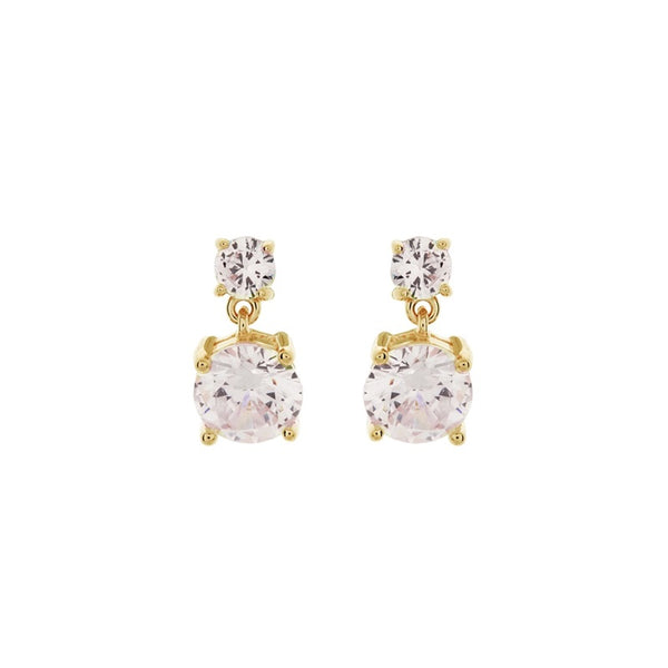 E1880-GP - Gold Round Brilliant CZ Drop Earrings