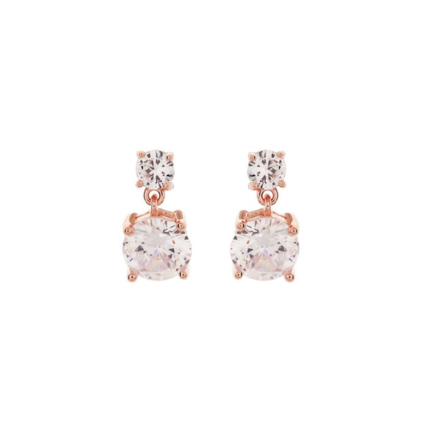 E1880-RG - Rose Gold Round Brilliant CZ Drop Earrings