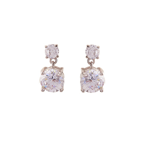 E1880-RH - Rhodium Round Brilliant CZ Drop Earrings