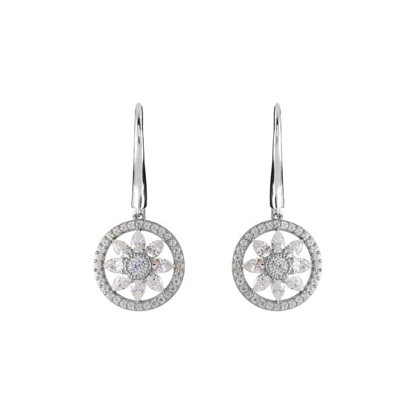 E193-RH - Rhodium cz flower earrings on hook