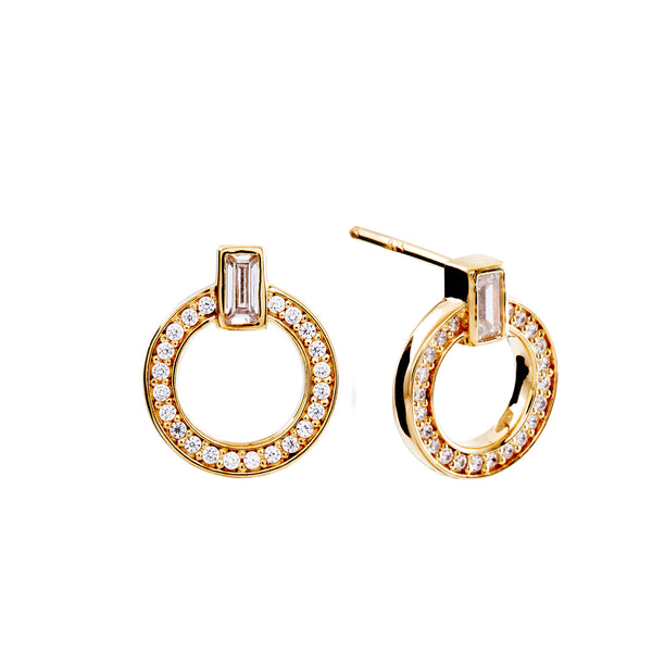 E1935-GP- Gold plate round baguette cubic zirconia studs