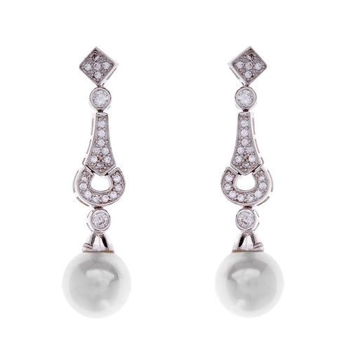 E2017 - Silver, cubic zirconia & pearl drop earrings
