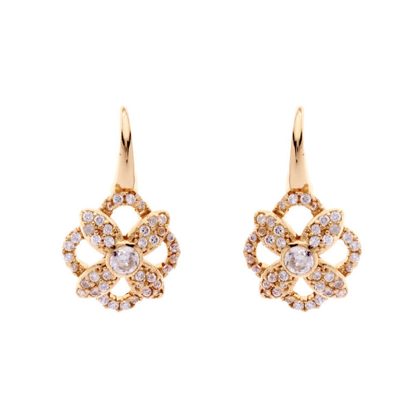 E205-GP - Yellow gold plate flower earrings on Sybella hook