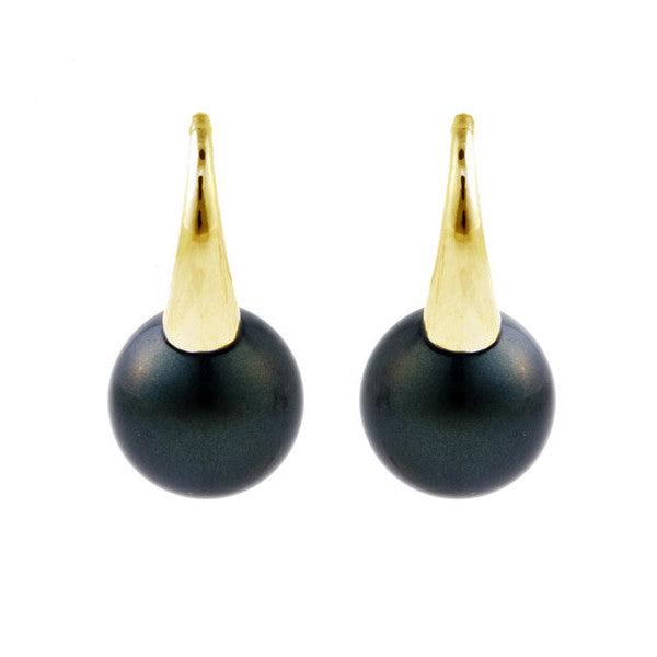 E21-608GP - 10mm round black pearl on gold hook -