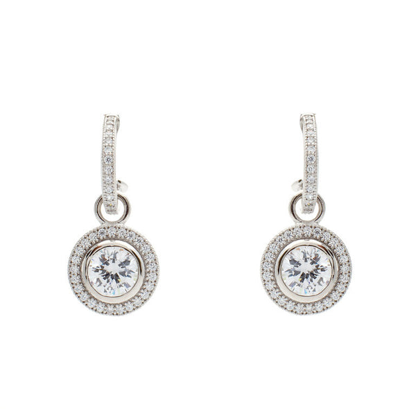 E21057 - 925 sterling silver, rhodium plate cubic zirconia hoop & cubic zirconia drop earrings