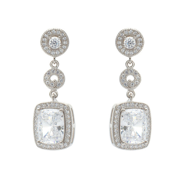 E21772 - 925 sterling silver, rhodium plate micro pave square cubic zirconia dress earrings