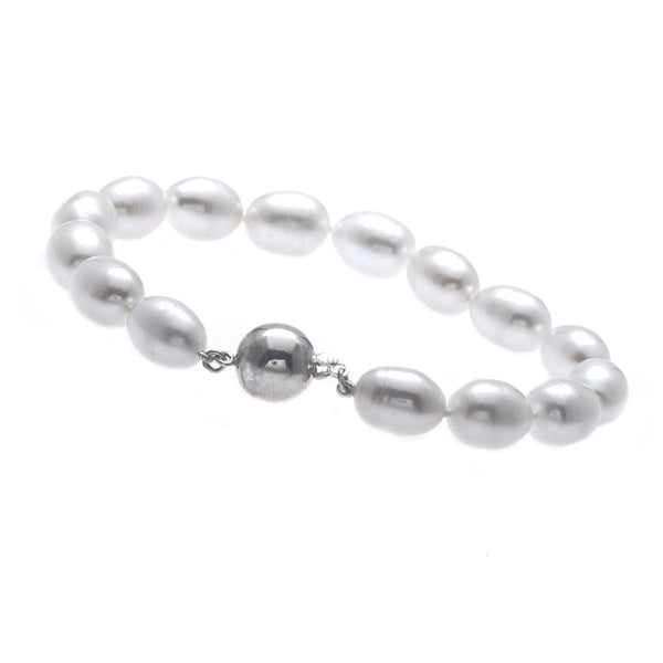 B701-FR - Freshwater pearl bracelet with 925 sterling silver, rhodium plate clasp