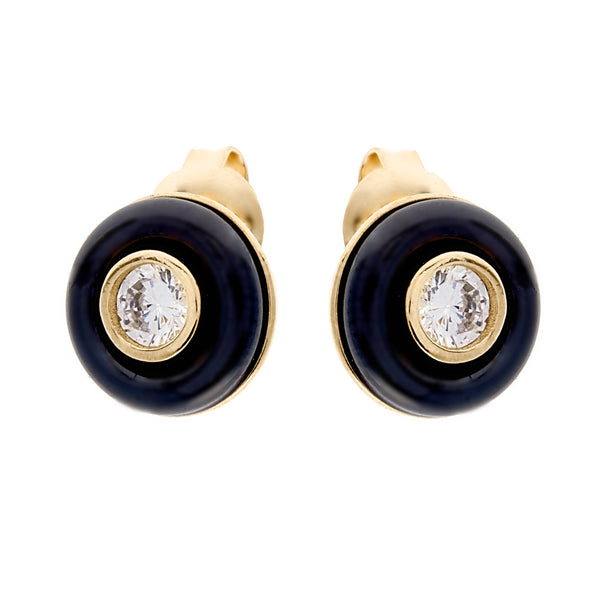 E23-BGP - Black & cz gold stud
