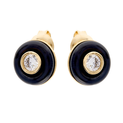 E23-BGP - Black & cz gold stud