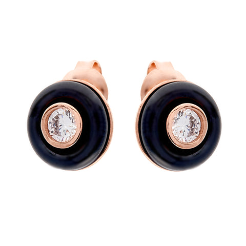 E23-BRG - Black & cz rose gold stud