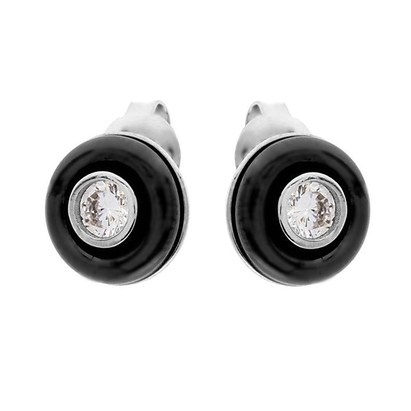 E23-BRH - Black & cz rhodium stud