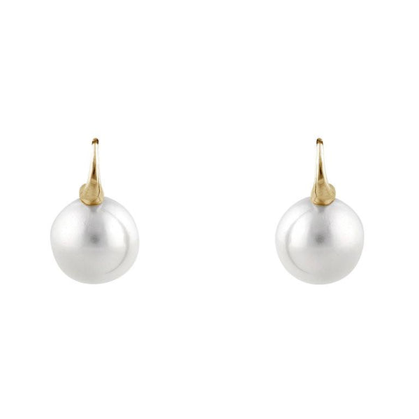 E24-701GP - 12mm round white pearl gold plated Sybella hook earrings