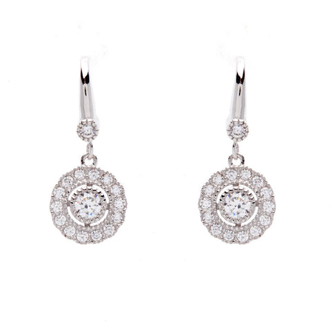 E245-RH - FLORA 925 sterling silver, rhodium plate cubic zirconia flower earrings on french hook