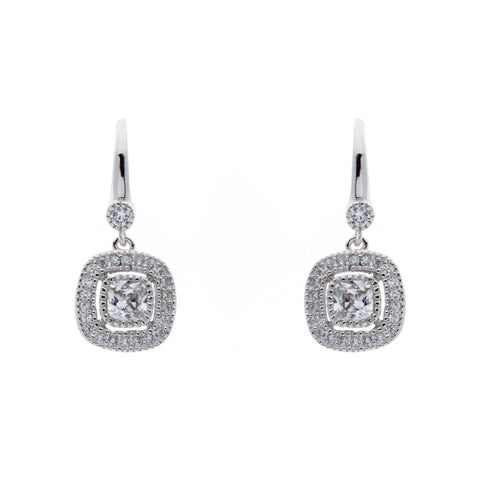 E246-RH - Rhodium cz square earrrings on french hook