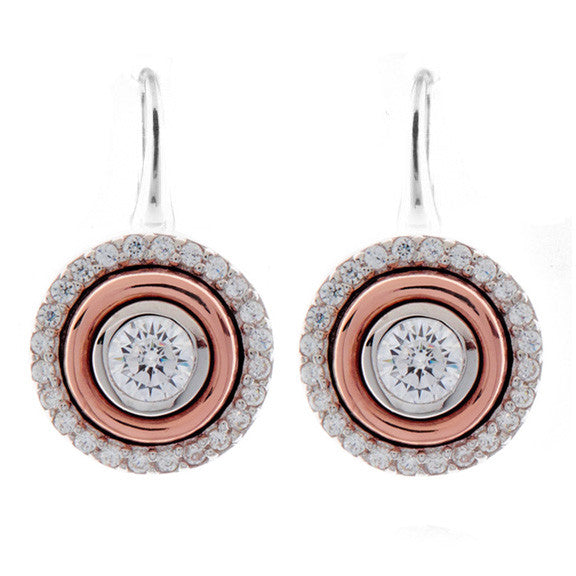 E261-RG - Two tone cubic zirconia earrings on french hook