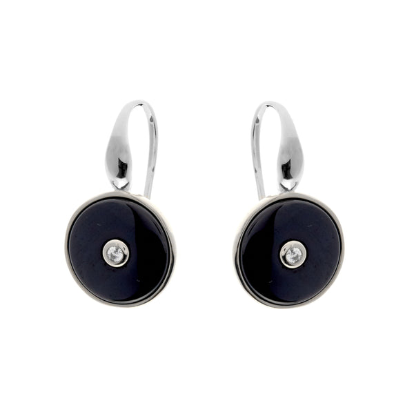 E2872-BRH - Black rhodium round cz ceramic earrings on Sybella hook