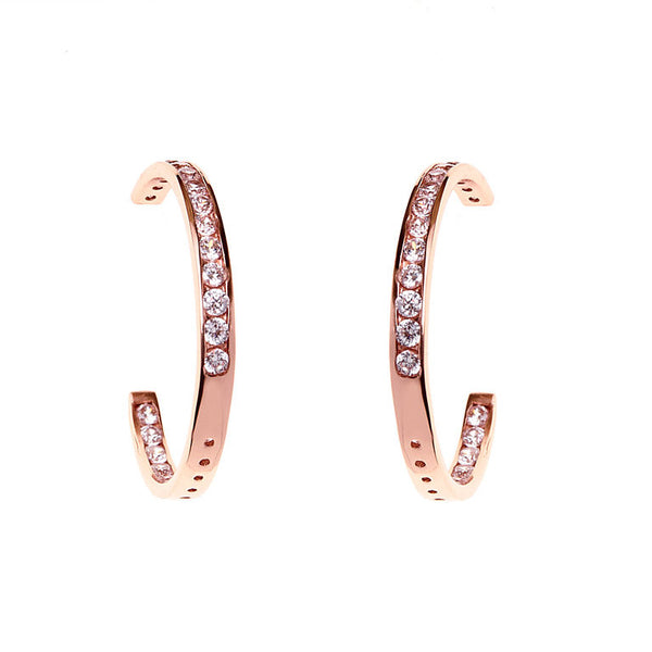 E34-34RG - 34mm rose gold cubic zirconia hoop earrings