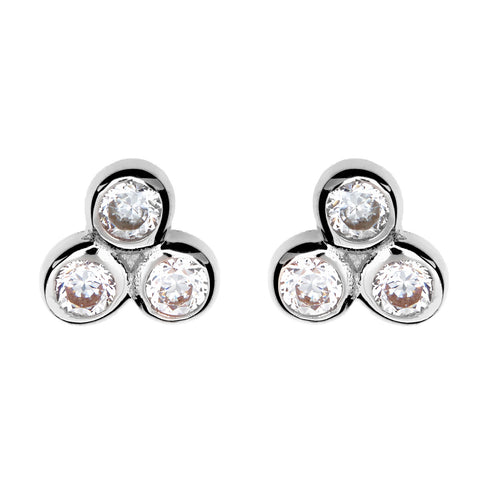 E517-RH  3-bezel silver cubic zirconia design stud.