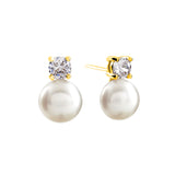 E530-GP - Arie-  Gold plate 10mm freshwater pearl & CZ stud earrings