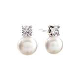 E530-RH - Arie -  Rhodium plate, 10mm freshwater pearl & CZ stud earrings