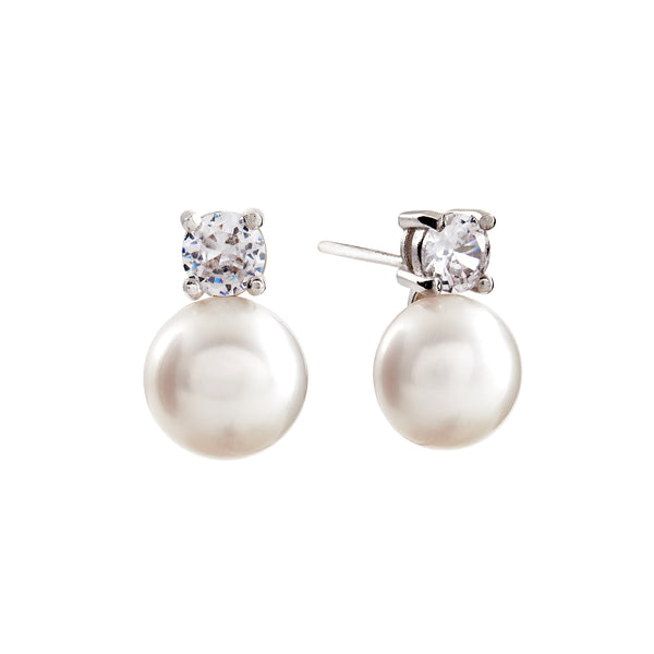 E530-RH - Arie -  Rhodium plate, 10mm freshwater pearl & CZ stud earrings
