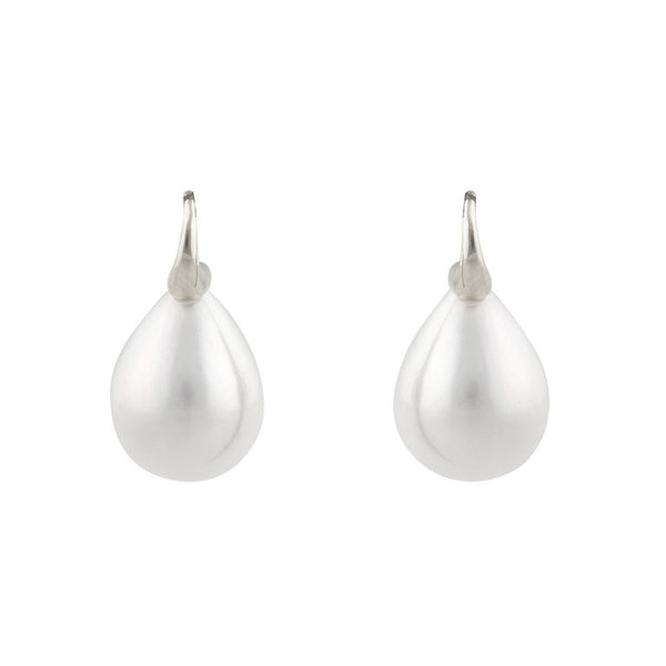 E691-701RH - Large white baroque pearl earrings on 925 sterling silver, rhodium plate Sybella hook