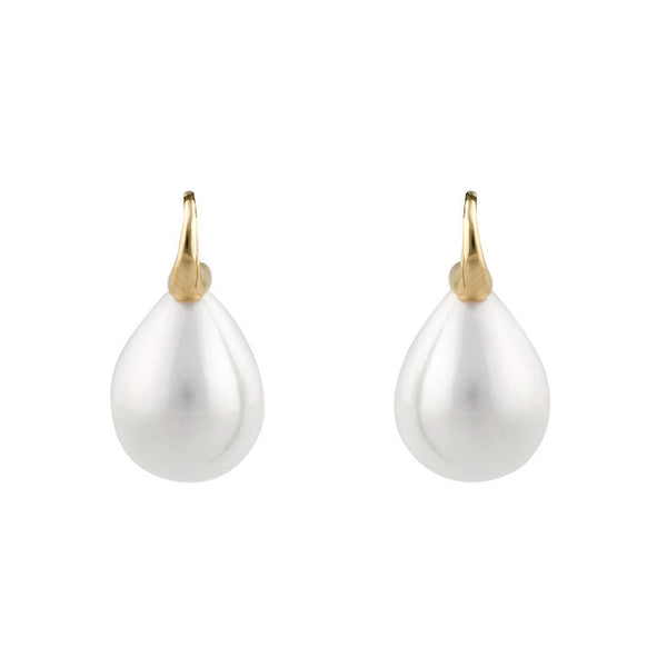 E691-701GP - Large white baroque pearl earrings on gold plated Sybella hook