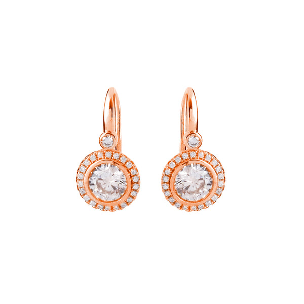 E7264-RG - Rose Gold Clear Cubic Zirconia Earrings on French Hook