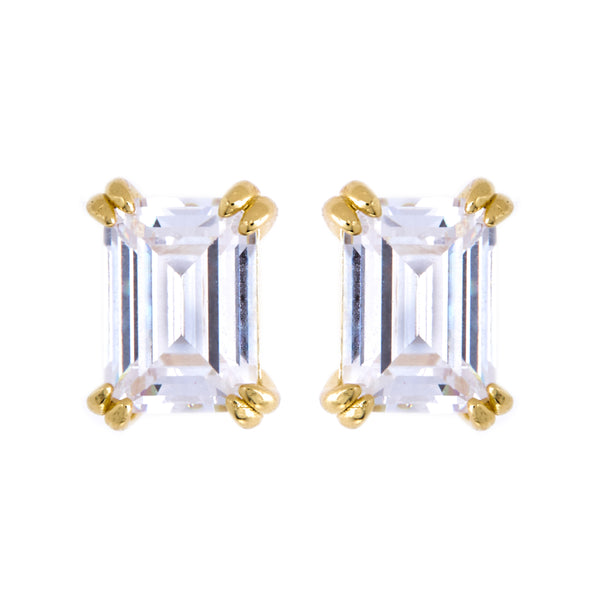 E751-GP - Yellow gold baguette cz studs