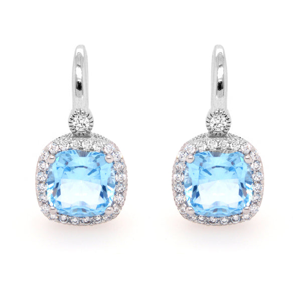 E7659-B - Square light blue & cz earrings