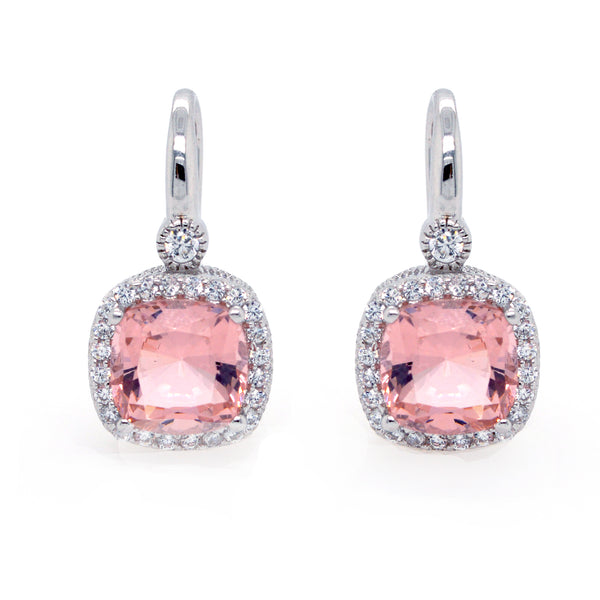 E7659-M - Square pink & cz earrings