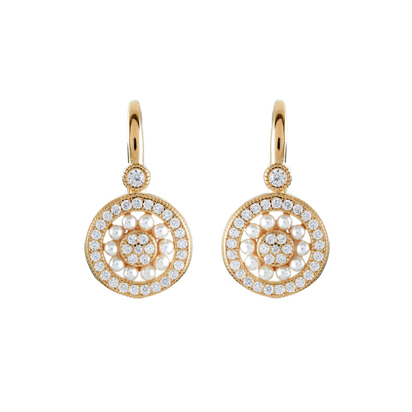 E7664-GP - Yellow gold cz & freshwater pearl earrings