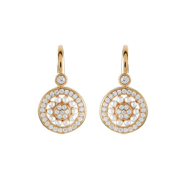 E7664-GP - Yellow gold cz & freshwater pearl earrings