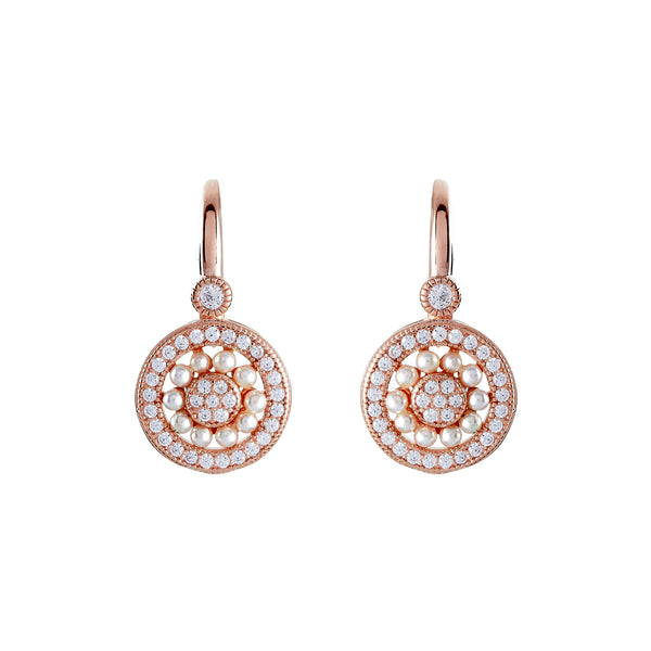 E7664-RG - Rose gold cz & freshwater pearl earrings