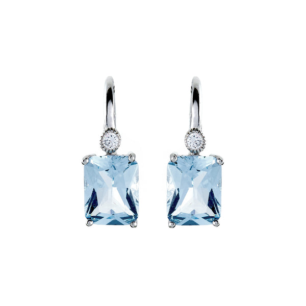 E7666-B- Rhodium rectangle blue earrings