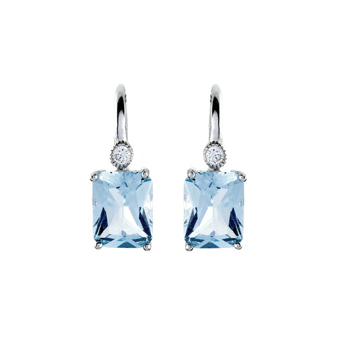 E7666-B- Rhodium rectangle blue earrings