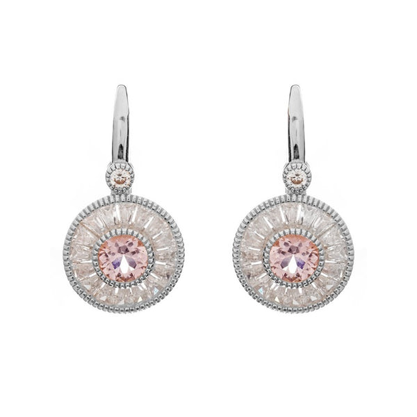 E7667-RH - Rhodium & Pink CZ Earrings