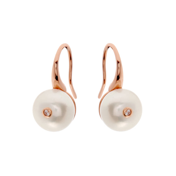 E78-701RG - Rose gold cz & pearl earrings on french hook