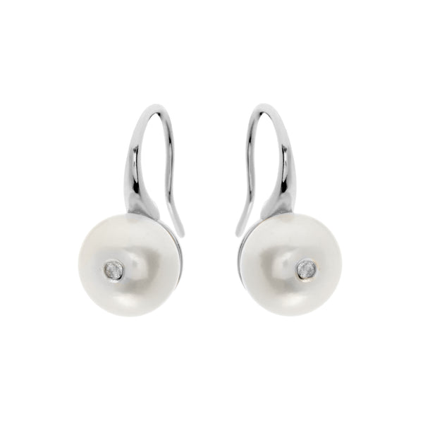 E78-701RH - Rhodium cz & pearl earrings on french hook