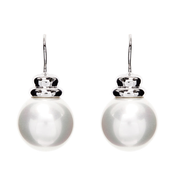 E91-701RH - 12mm white pearl on silver beehive french hook -